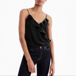J. Crew black velvet ruffle cami tank top size 2 NWT